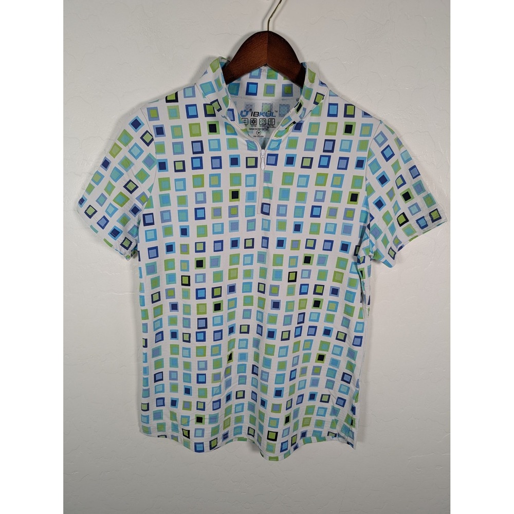 IBKUL Short Sleeve Zip Golf Polo in White, Blue, Green